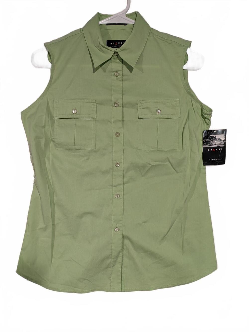Axcess Sleeveless Button-Up Shirt Vest - Light Green - Womens Size Small